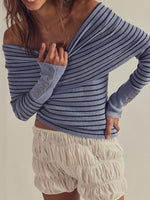 Striped Off-Shoulder Long Sleeve Knit Top