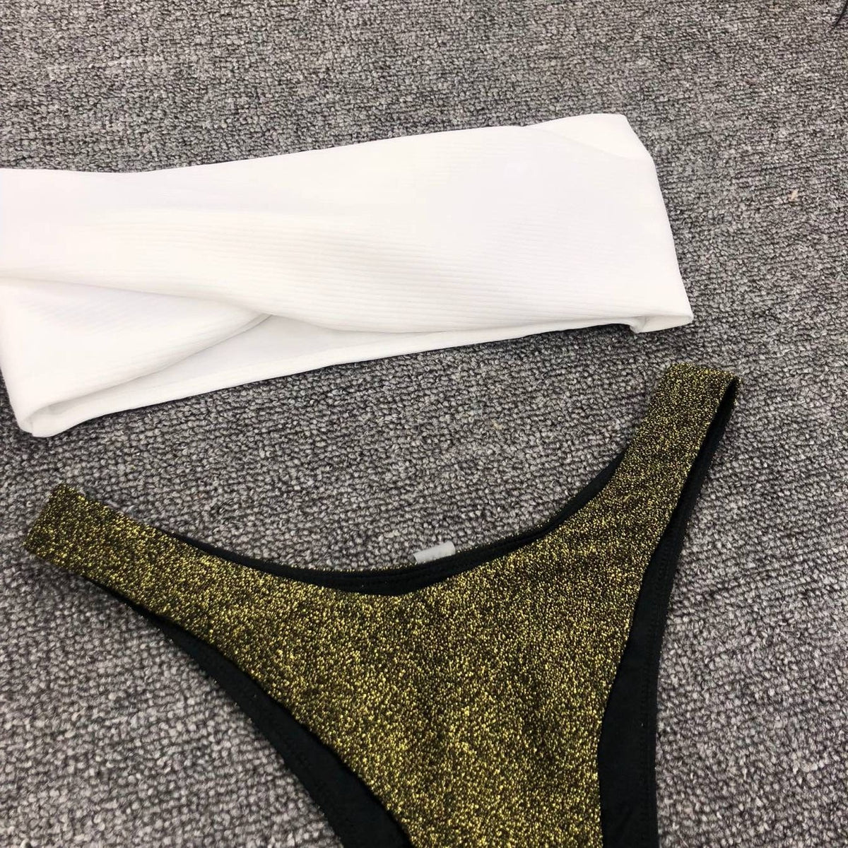 Sexy Sparkling Shiny Ribbed Bandeau Bikini 2025 Women Swimsuit Female Swimwear Two piece Bikini Set Triangle Bathing suit Swim