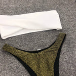 Sexy Sparkling Shiny Ribbed Bandeau Bikini 2025 Women Swimsuit Female Swimwear Two piece Bikini Set Triangle Bathing suit Swim