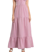 Tiered Lace Up Spaghetti Straps Maxi Dress