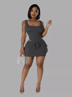 Ribbed Knit Bodysuit and Drawstring Skirt Set