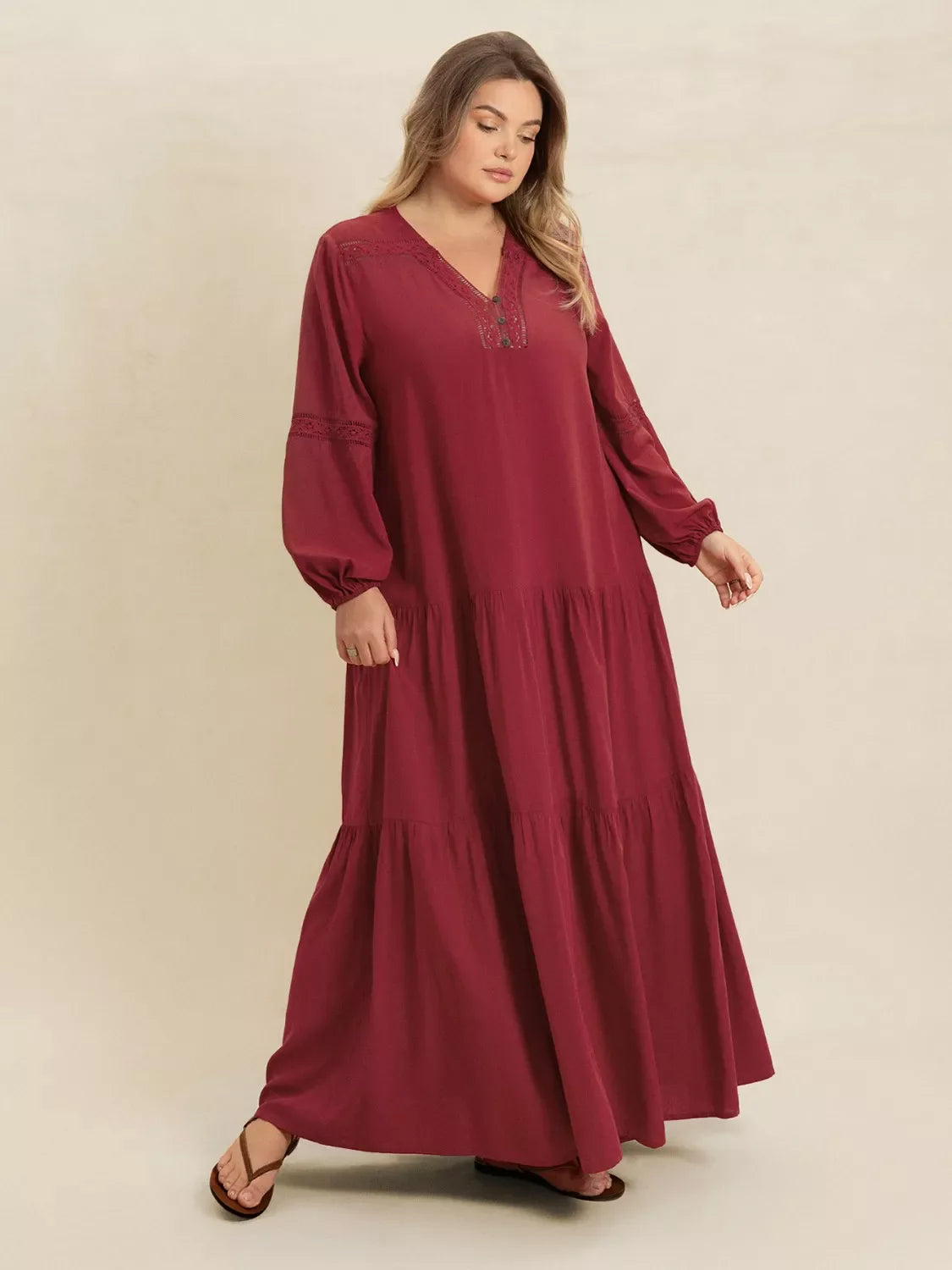 Plus Size Bohemian Tiered Maxi Dress with Balloon Sleeves