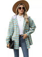 Plaid Button Up Long Sleeve Drawstring Hooded Jacket