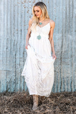 White Contrast Lace Backless Spaghetti Strap Maxi Dress