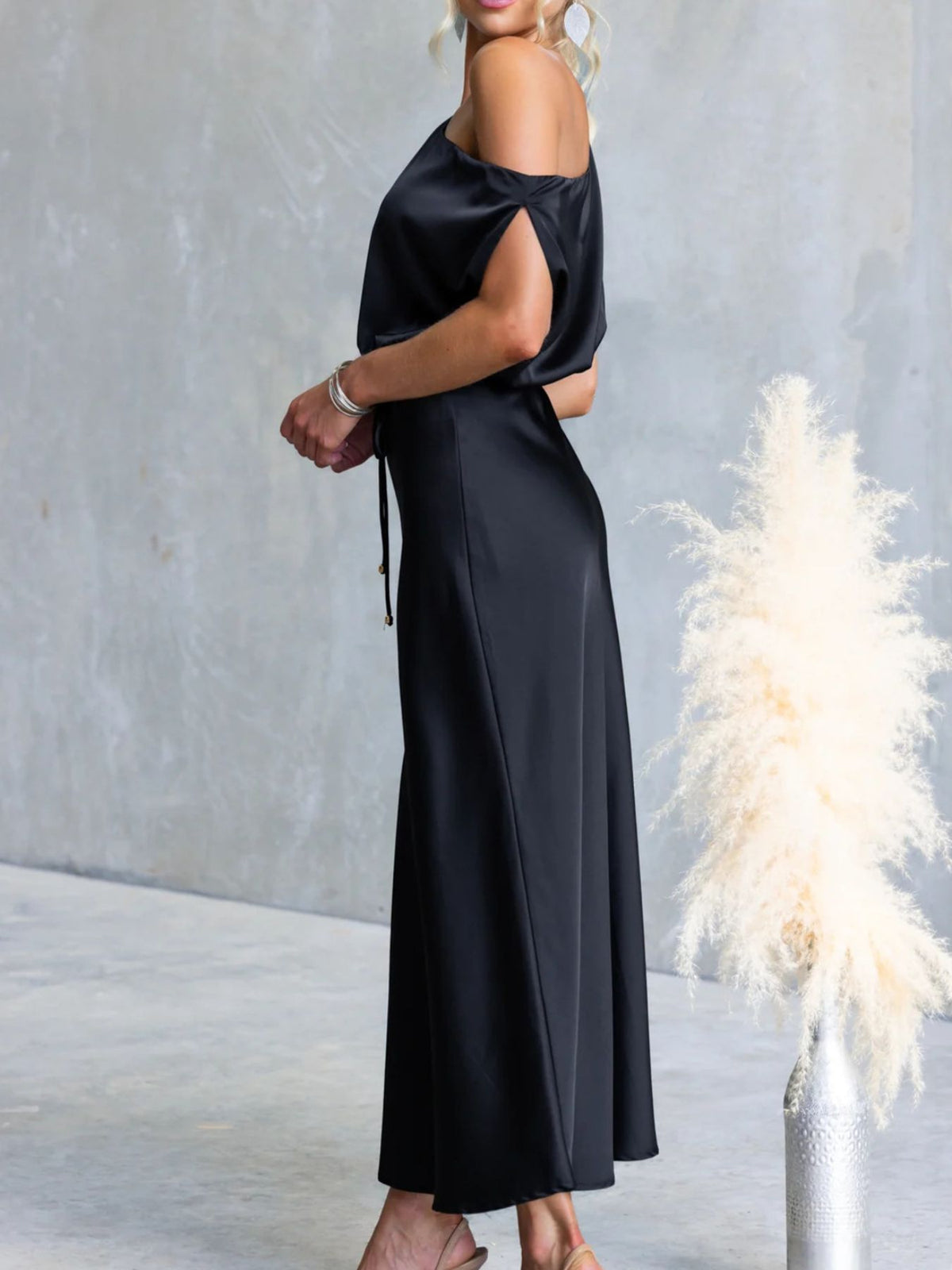One-Shoulder Tied Midi Dress