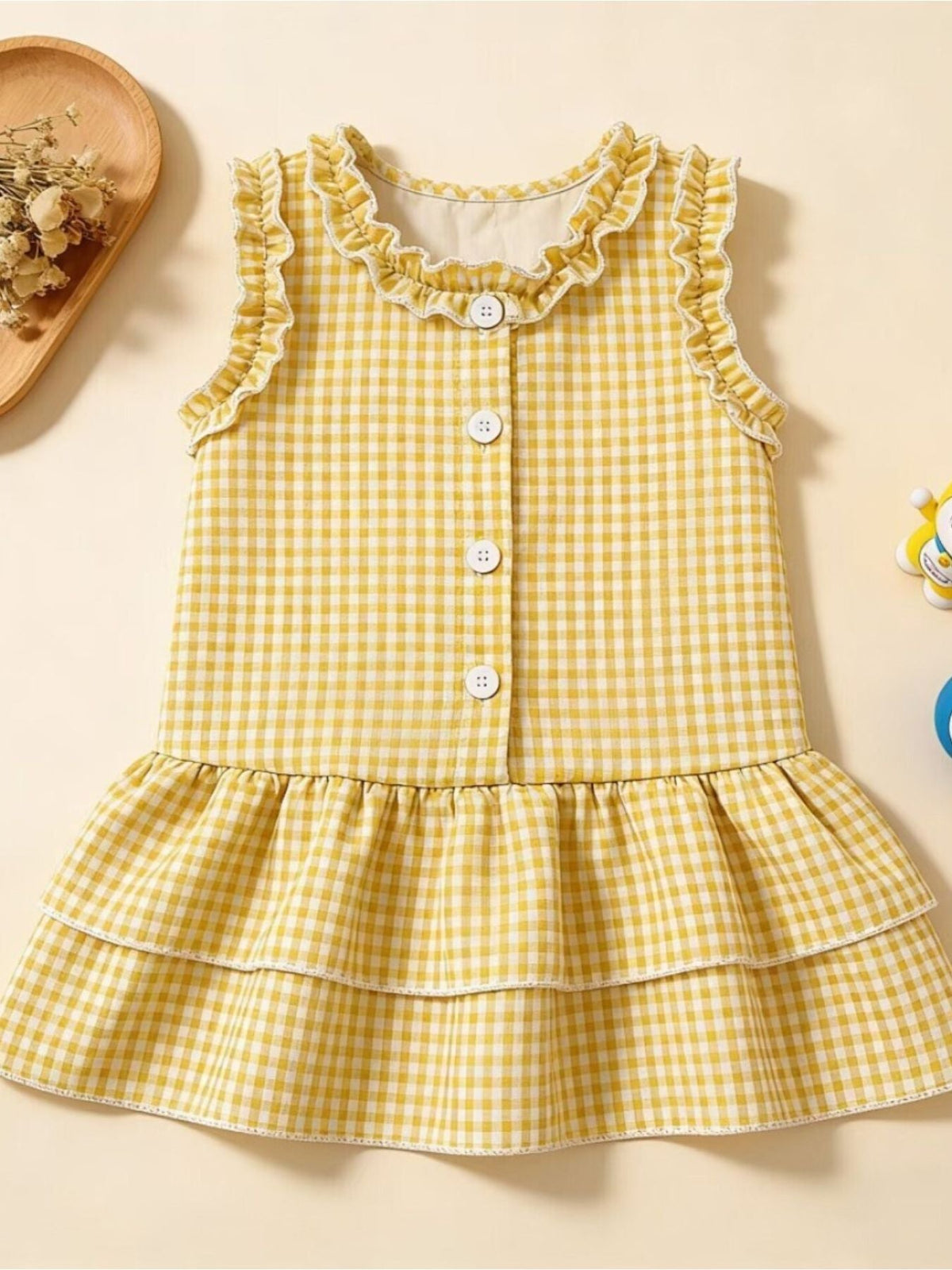 Children's Ruffled Gingham Sleeveless Dress