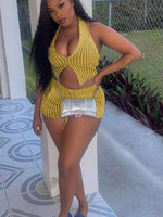 Halter Neck Top and Shorts Sweater Set