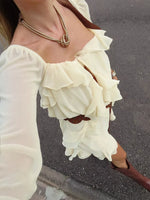 Ruffle Trimmed Long Sleeve Mini Dress