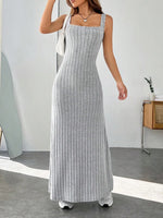 Ribbed Knit Square Neck Sleeveless Maxi Dress