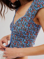 Floral Print Cap Sleeve Cropped Top