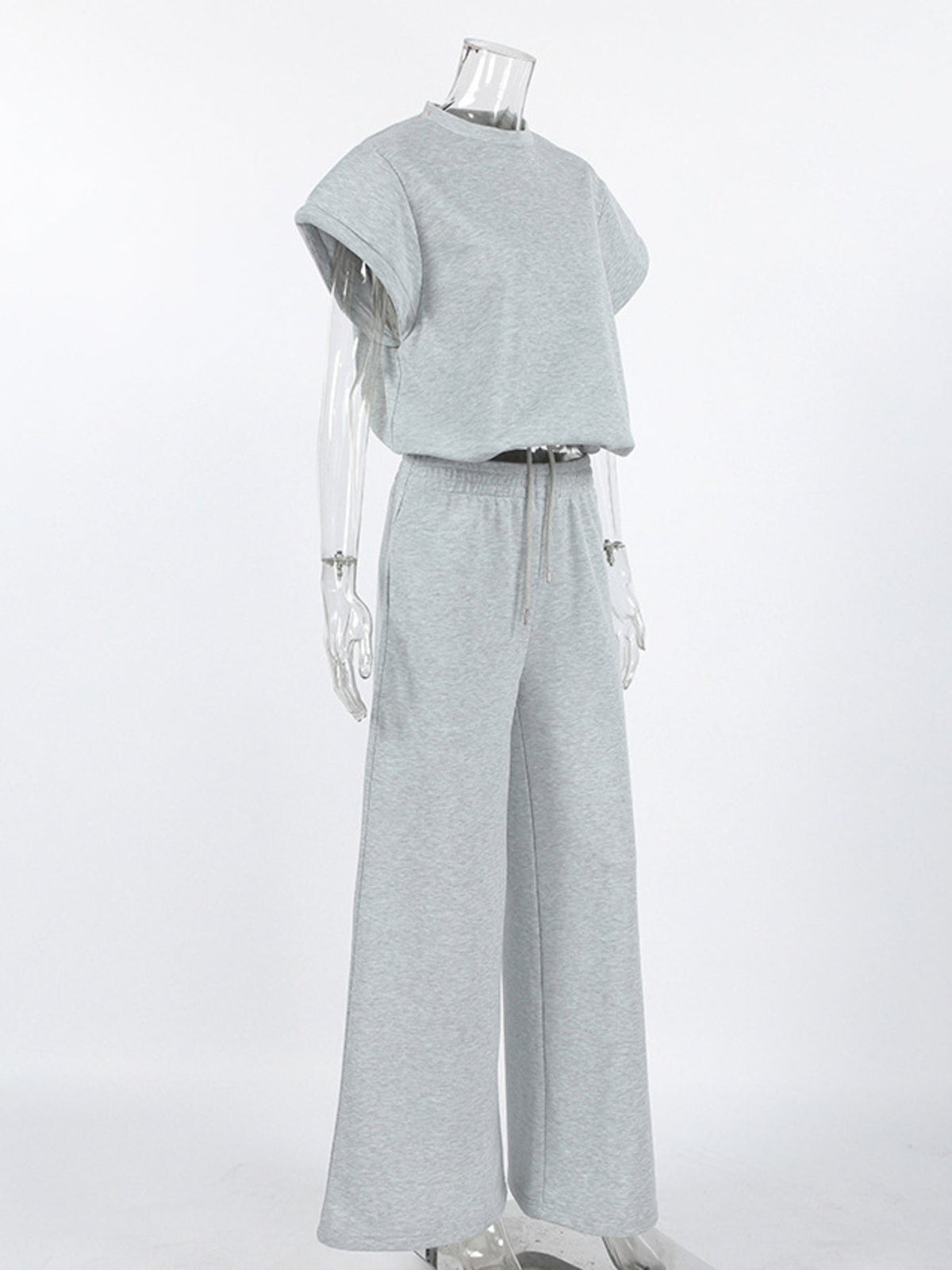 Round Neck Top and Wide Leg Pants Set