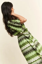 Davi & Dani Multi Color Wavy Tie Waist Flowy Sleeve Dress