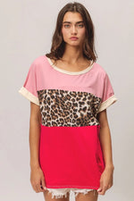 BiBi Leopard Printed JerseyColor Block Roll Up