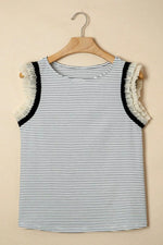 Stripe Contrasted Ruffle Trim Casual Tank Top