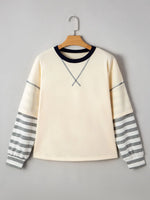 Striped Patchwork Long Sleeve Round Neck Two-in-one Top