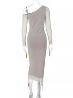 One-Shoulder Ruched Bodycon Midi Dress