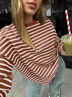Striped Round Neck Oversized Casual Sweatshirt