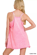 Zenana Acid Washed Mini Dress With Built-in Romper Liner