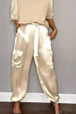 Satin Round Neck Top and Pants Set