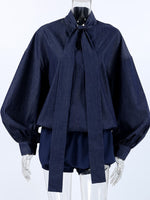 Tie Front Denim Top and Shorts Set