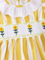 Children's Gingham Ruffle Dress with Floral Appliques
