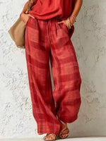 Full Size Sleeveless Cowl Neck Top and Plaid Wide-Leg Pant Two-Piece Set Plus Size