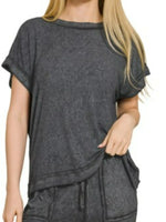 Zenana Ribbed Acid Wash Rayon Top & Pants Set