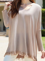 Raw Hem V-Neck Sweater