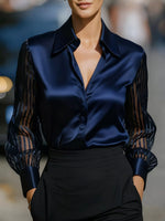 Collared Neck Sheer Sleeve Shirt