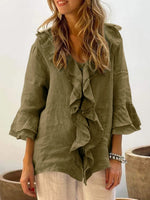Full Size Ruffled V-Neck Flounce Sleeve Blouse