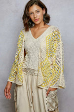 POL Open Front Crochet Cardigan with Granny Square Pattern