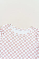 Checkered Ribbed Slim Fit Crew Neck T Shirt
