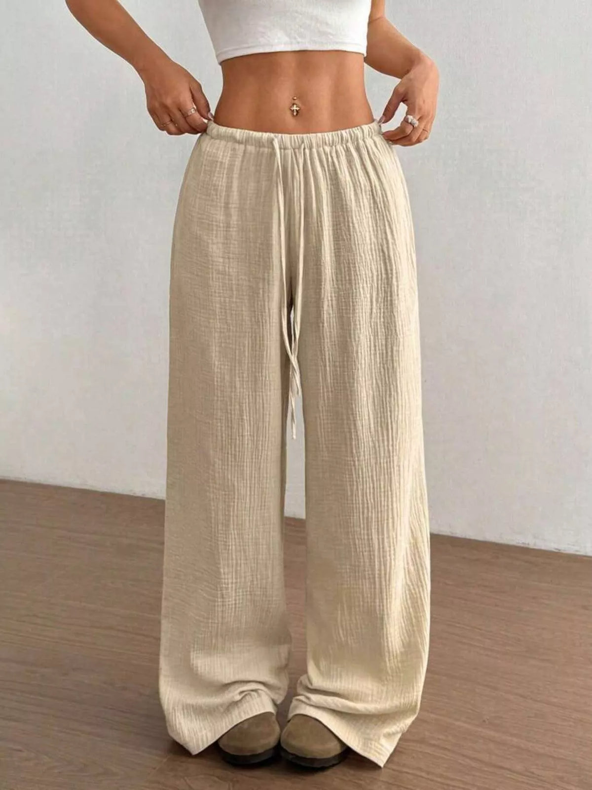 Full Size Drawstring Wide Leg Pants Plus Size