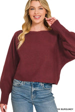 Zenana Boat Neck Balloon Sleeve Sweater