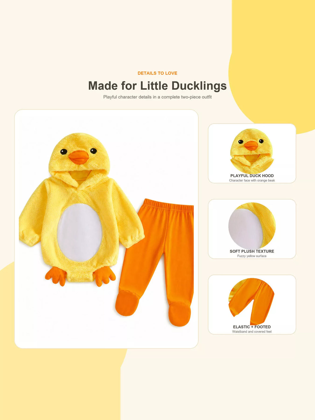 Children's Duck Hooded Bodysuit and Pants Two-Piece Set