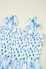 Floral Smocked Tied Straps A-Lined Tiered Dress