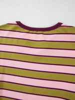 Stripes Waffle Texture Notched Neck Long Sleeve Top