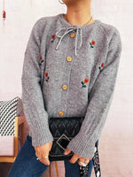 Rose Embroidered Button-Up Cardigan