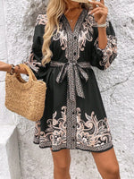 Paisley Print V-Neck Belted Mini Dress
