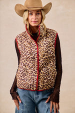 BiBi Leopard Print Piping Detail Quilted Vest