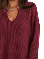 Slit Notched Long Sleeve T-Shirt