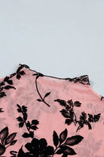 Floral Print Mesh Long Sleeve Pullover Blouse