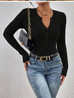 Ribbed Knit Button Front Knit Top