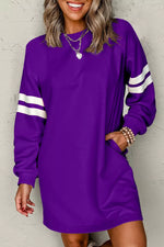 Stripe Long Sleeve Casual Sweatshirt Dress