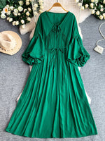 Balloon Sleeve Tie-Waist Dress