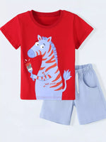 Children's Zebra Graphic Round Neck T-Shirt and Shorts Set