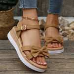 Bow Open Toe Wedge Sandals