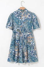 Paisley Floral V Neck Short Sleeve Mini Dress