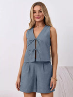 Tie-Front Sleeveless Top and Shorts Set