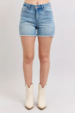 Judy Blue Full Size High Waist Western Embroidery Detail Cut Off Denim Shorts Plus Size